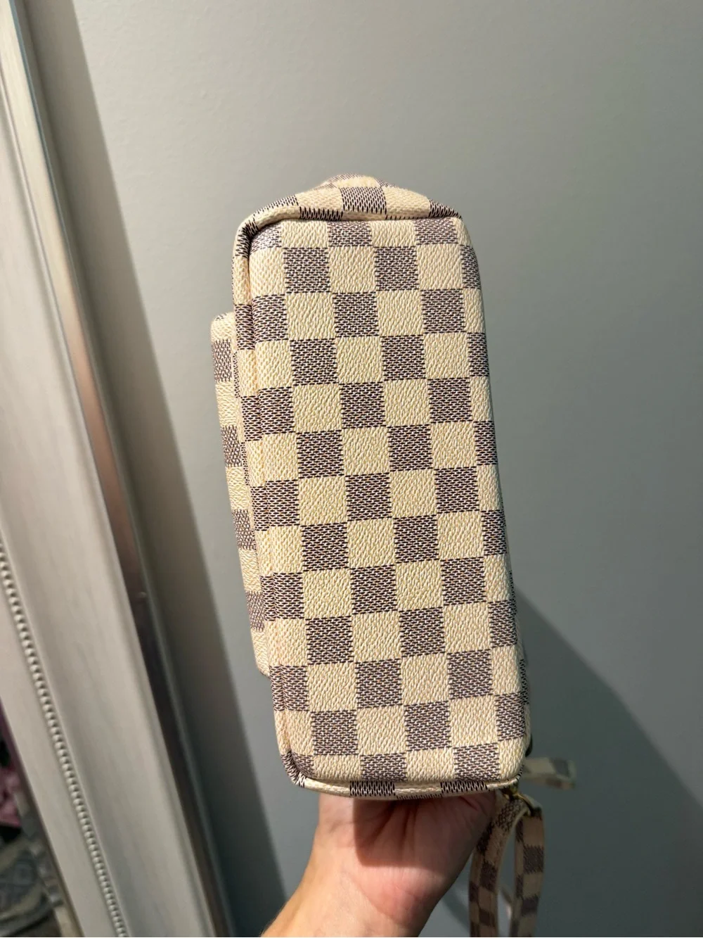 Checkerboard designer style Mini Backpack - Cream/Tan